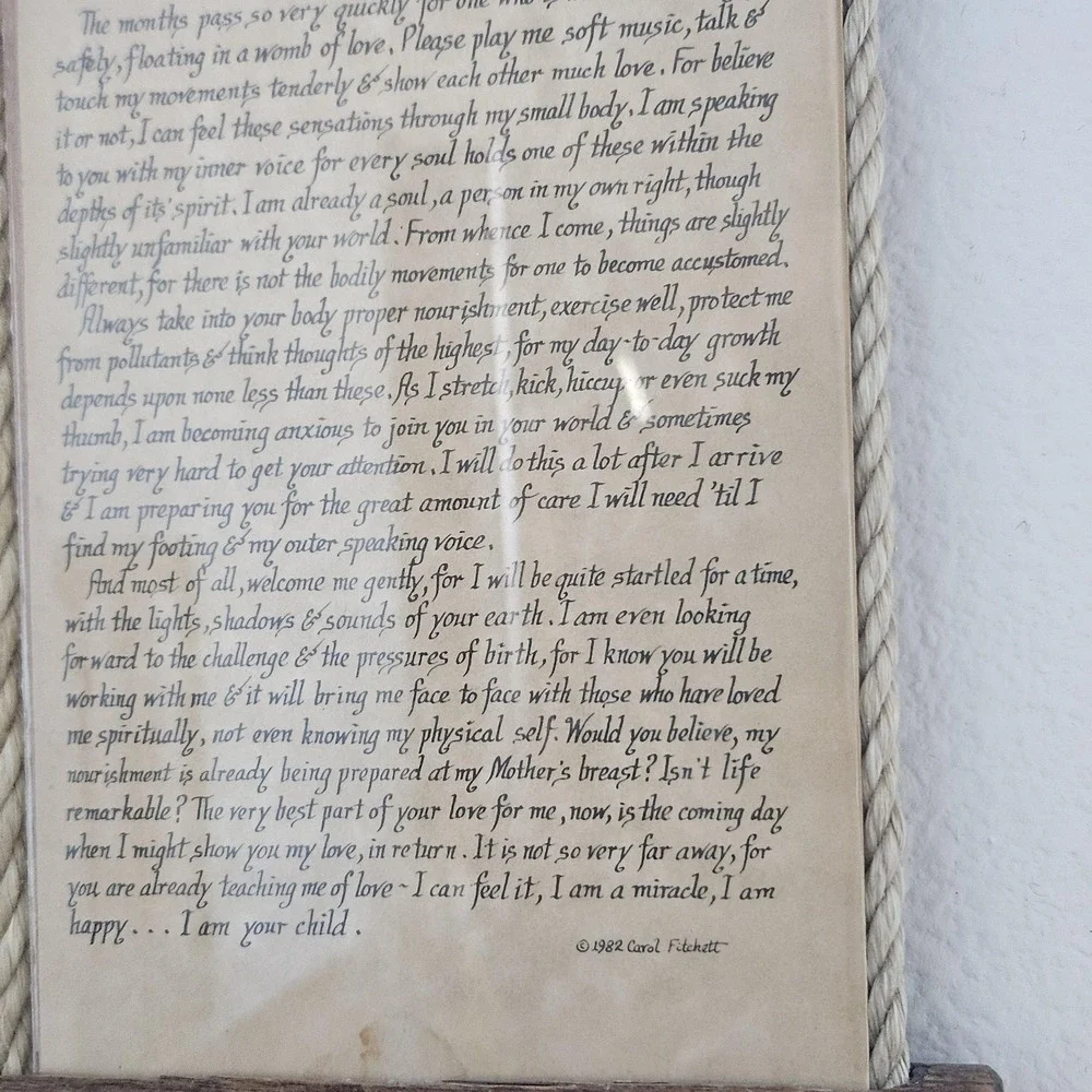 Baby Coming Poem by Carol FITCHETT, 1982, The SCROLL SHOP Inc Boho Chic‎ Decor